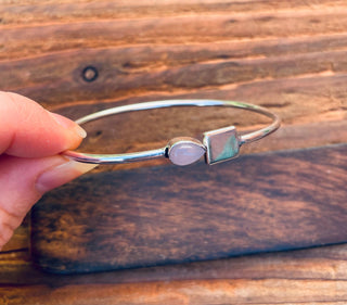 Silver Bracelet Rose Quartz / Modern Bangle / Minimalist / Ethnic / Rustic / Bohemian / Hippie / Body / Adjustable / Gift For Her /