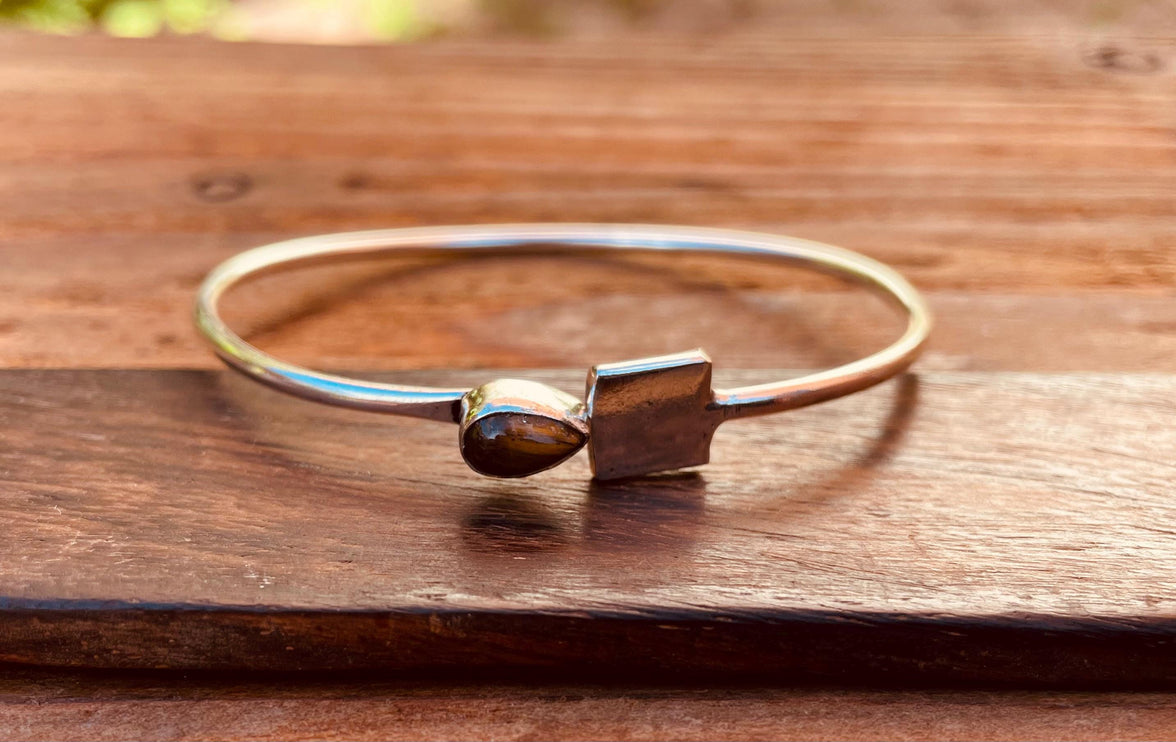 Silver Bracelet Tiger's Eye / Modern Bangle / Minimalist / Ethnic / Rustic / Bohemian / Hippie / Body / Adjustable / Gift For Her /