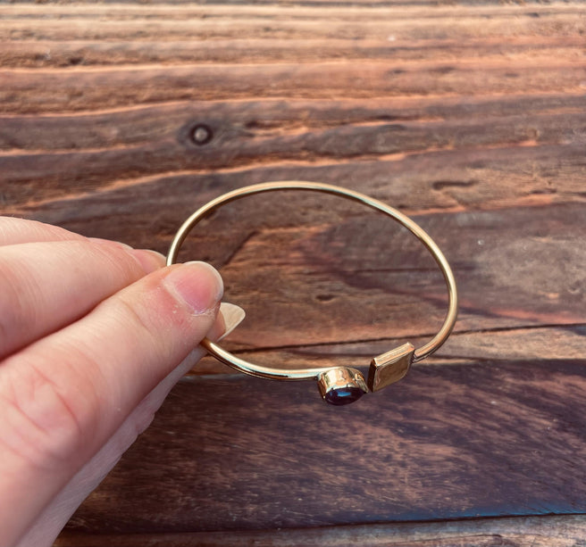Gold Bracelet Amethyst Brass / Modern Bangle / Minimalist / Ethnic / Rustic / Bohemian / Hippie / Body / Adjustable / Gift For Her /