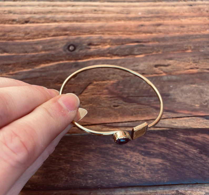 Gold Bracelet Amethyst Brass / Modern Bangle / Minimalist / Ethnic / Rustic / Bohemian / Hippie / Body / Adjustable / Gift For Her /