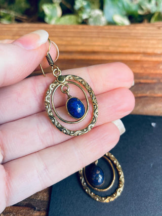 Lapis Lazuli Brass Drop Dangle Earrings / Birth Stone / Ethnic / Rustic / Crystal Jewellery / Yoga / Boho Style / Bohemian / Gift For Her