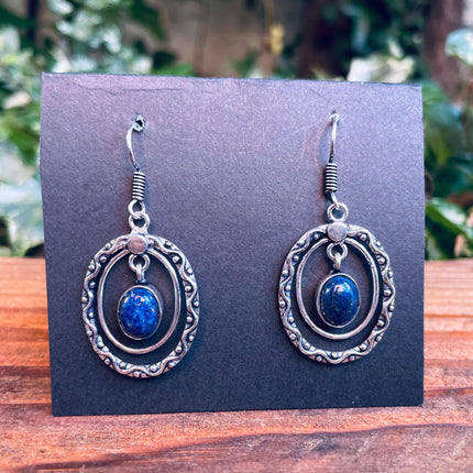 Lapis Lazuli Silver Drop Dangle earrings / Birth Stone / Ethnic / Rustic / Yoga / Chakras / Boho Jewellery / Bohemian Style / Festival