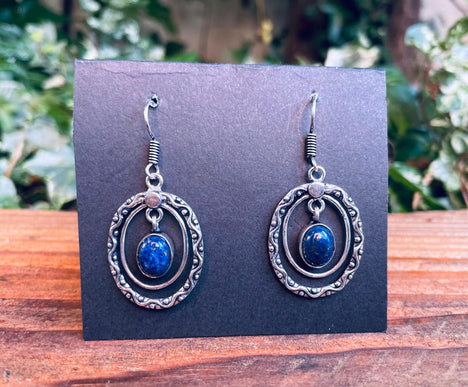 Lapis Lazuli Silver Drop Dangle earrings / Birth Stone / Ethnic / Rustic / Yoga / Chakras / Boho Jewellery / Bohemian Style / Festival