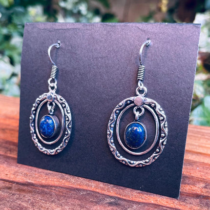 Lapis Lazuli Silver Drop Dangle earrings / Birth Stone / Ethnic / Rustic / Yoga / Chakras / Boho Jewellery / Bohemian Style / Festival