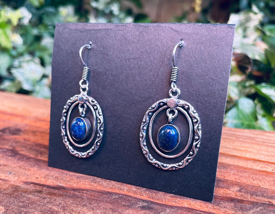 Lapis Lazuli Silver Drop Dangle earrings / Birth Stone / Ethnic / Rustic / Yoga / Chakras / Boho Jewellery / Bohemian Style / Festival