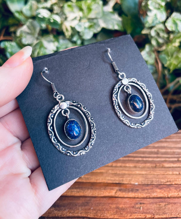 Lapis Lazuli Silver Drop Dangle earrings / Birth Stone / Ethnic / Rustic / Yoga / Chakras / Boho Jewellery / Bohemian Style / Festival