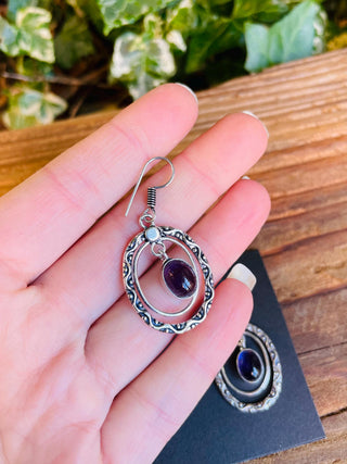 Black Onyx Silver Drop Dangle earrings / Birth Stone / Ethnic / Rustic / Yoga / Chakras / Boho Jewellery / Bohemian Style / Festival
