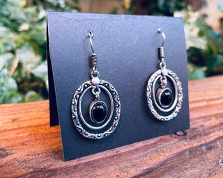 Black Onyx Silver Drop Dangle earrings / Birth Stone / Ethnic / Rustic / Yoga / Chakras / Boho Jewellery / Bohemian Style / Festival