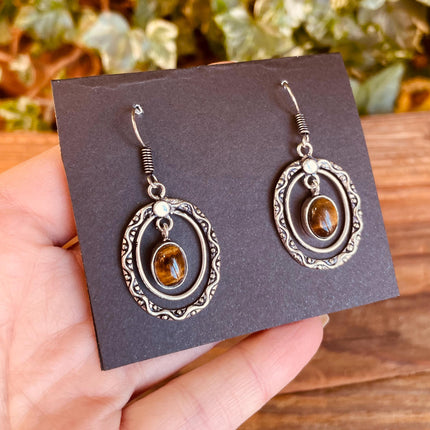 Tiger's Eye Silver Drop Dangle earrings / Birth Stone / Ethnic / rustic, yoga, hippie, gypsy, pretty, psy, boho, bohemian, festival