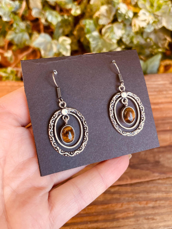 Tiger's Eye Silver Drop Dangle earrings / Birth Stone / Ethnic / rustic, yoga, hippie, gypsy, pretty, psy, boho, bohemian, festival