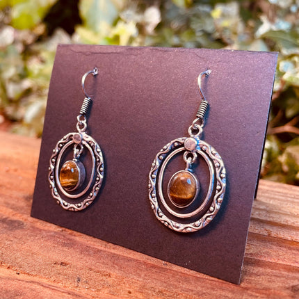 Tiger's Eye Silver Drop Dangle earrings / Birth Stone / Ethnic / rustic, yoga, hippie, gypsy, pretty, psy, boho, bohemian, festival