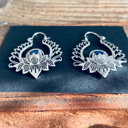 Lapis Lazuli Earrings Silver Lotus Flower / Boho Jewellery / Bohemian Style / Hippie / Bohemian Look / Gift For Her / Festival
