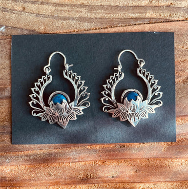 Lapis Lazuli Earrings Silver Lotus Flower / Boho Jewellery / Bohemian Style / Hippie / Bohemian Look / Gift For Her / Festival