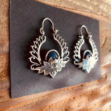 Lapis Lazuli Earrings Silver Lotus Flower / Boho Jewellery / Bohemian Style / Hippie / Bohemian Look / Gift For Her / Festival