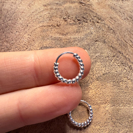 Braided Orb Hoop Earrings Sterling Silver 925 Clicker / Pure Silver Earrings / Dainty / Ethnic Boho Bohemian Marriage Bridal Jewelry Hippie