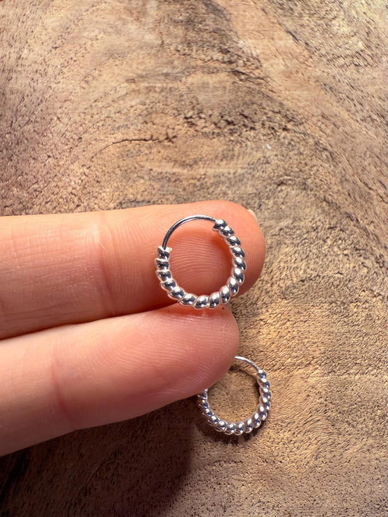 Braided Orb Hoop Earrings Sterling Silver 925 Clicker / Pure Silver Earrings / Dainty / Ethnic Boho Bohemian Marriage Bridal Jewelry Hippie