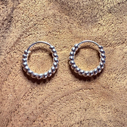 Braided Orb Hoop Earrings Sterling Silver 925 Clicker / Pure Silver Earrings / Dainty / Ethnic Boho Bohemian Marriage Bridal Jewelry Hippie