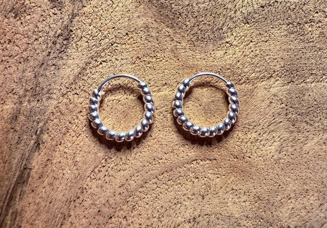 Braided Orb Hoop Earrings Sterling Silver 925 Clicker / Pure Silver Earrings / Dainty / Ethnic Boho Bohemian Marriage Bridal Jewelry Hippie