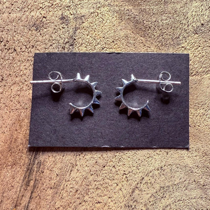 Spike Half Hoop Sterling Silver Earrings 925 Butterfly / Small / Punk / Rustic / Yoga / Boho Jewellery / Contemporary / Modern Jewelery