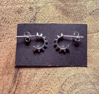 Spike Half Hoop Sterling Silver Earrings 925 Butterfly / Small / Punk / Rustic / Yoga / Boho Jewellery / Contemporary / Modern Jewelery