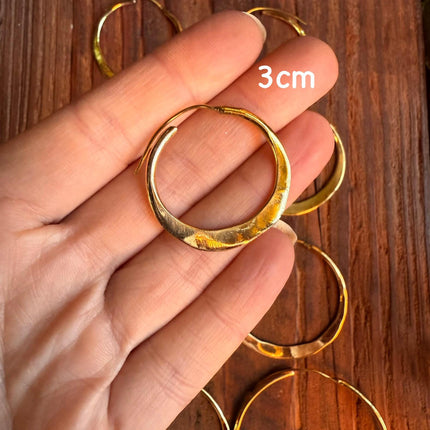 Rustic Gold Hoops / Hammered Flat / Brass Hoops / Ethnic Boho Classic XL Bohemian Chic Gold Gypsy Spiral Hippie Hiphop Festival