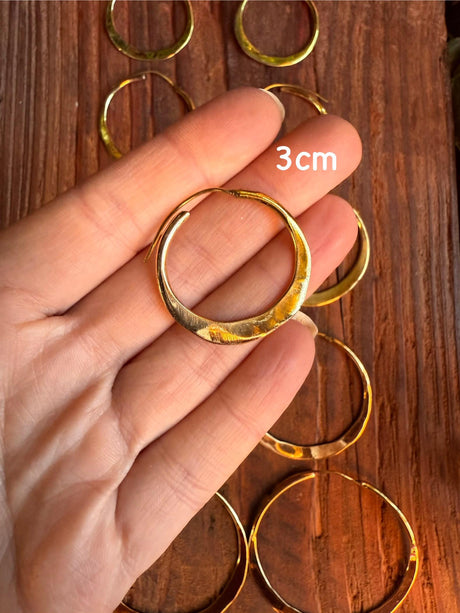 Rustic Gold Hoops / Hammered Flat / Brass Hoops / Ethnic Boho Classic XL Bohemian Chic Gold Gypsy Spiral Hippie Hiphop Festival