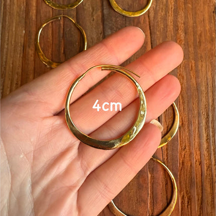 Rustic Gold Hoops / Hammered Flat / Brass Hoops / Ethnic Boho Classic XL Bohemian Chic Gold Gypsy Spiral Hippie Hiphop Festival