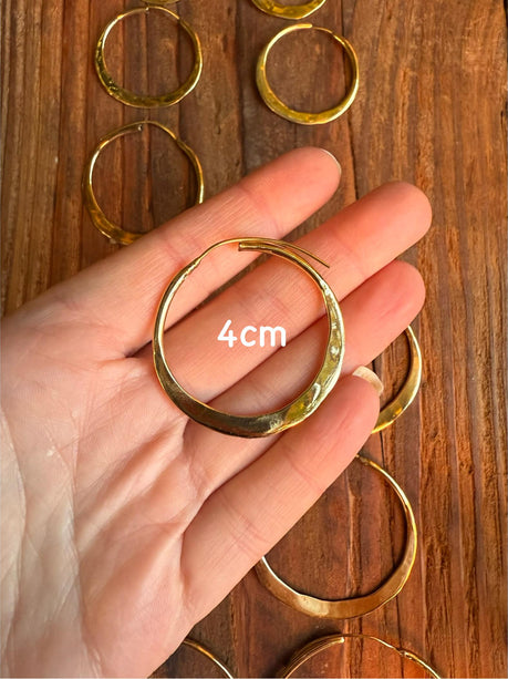 Rustic Gold Hoops / Hammered Flat / Brass Hoops / Ethnic Boho Classic XL Bohemian Chic Gold Gypsy Spiral Hippie Hiphop Festival