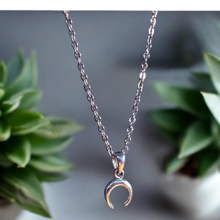 Sterling Silver Moon Necklace Crescent Moon / Stainless Steel Chain / Hypoallergenic / Silver / Boho / Hippie / Rustic / Ethnic /