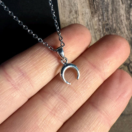 Sterling Silver Moon Necklace Crescent Moon / Stainless Steel Chain / Hypoallergenic / Silver / Boho / Hippie / Rustic / Ethnic /