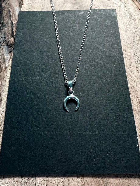 Sterling Silver Moon Necklace Crescent Moon / Stainless Steel Chain / Hypoallergenic / Silver / Boho / Hippie / Rustic / Ethnic /