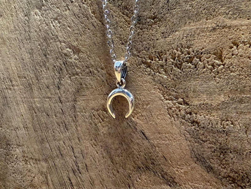 Sterling Silver Moon Necklace Crescent Moon / Stainless Steel Chain / Hypoallergenic / Silver / Boho / Hippie / Rustic / Ethnic /