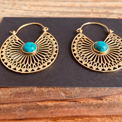 Boho Earrings Golden Ethnic Turquoise Ethnic, rustic, yoga, hippie, gypsy, pretty, psy, boho, bohemian, festival