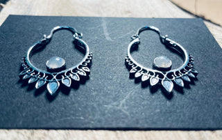 Silver Moonstone Earrings / Small / Mandala / Ethnic / Rustic / Yoga / Hippie / Gypsy / Psy / Bohemian / Festival