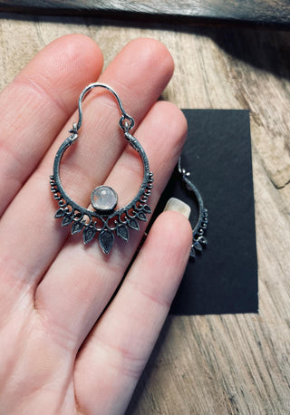 Silver Moonstone Earrings / Small / Mandala / Ethnic / Rustic / Yoga / Hippie / Gypsy / Psy / Bohemian / Festival
