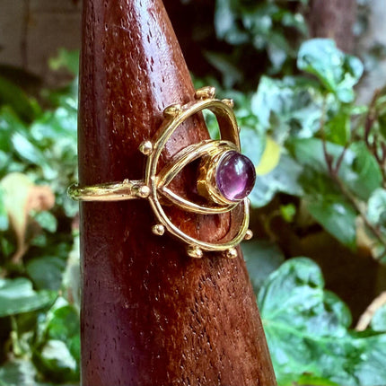 Brass Eye Amethyst Ring / Unique Gemstone Ring / Unisex Ring / Illuminati / Third Eye / Boho / Ethnic / Rustic / Gypsy / Psy / Gift for Her