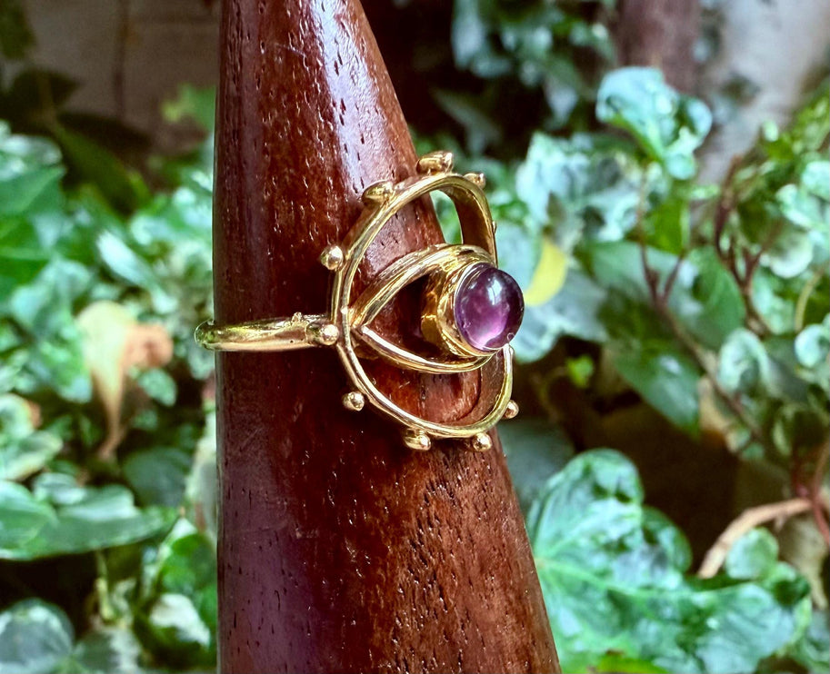 Brass Eye Amethyst Ring / Unique Gemstone Ring / Unisex Ring / Illuminati / Third Eye / Boho / Ethnic / Rustic / Gypsy / Psy / Gift for Her