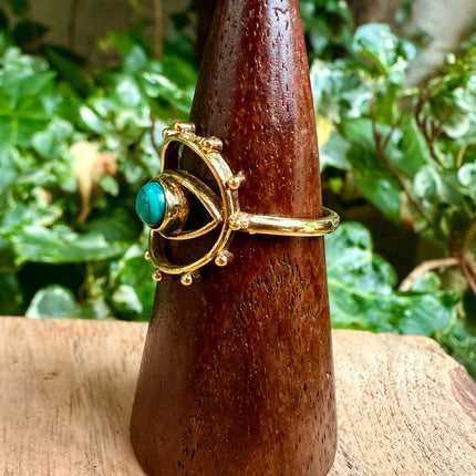 Brass Eye Turquoise Ring / Unique Gemstone Ring / Unisex Ring / Illuminati / Third Eye / Boho / Ethnic / Rustic / Gypsy / Psy / Gift for Her