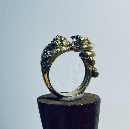 Gold Tiger Snake Ring / Brass / Unisex Jewellery / Mens Jewellery / Ethnic / Geometric / Rustic / Yoga / Hippie / Boho / Bohemian / Festival