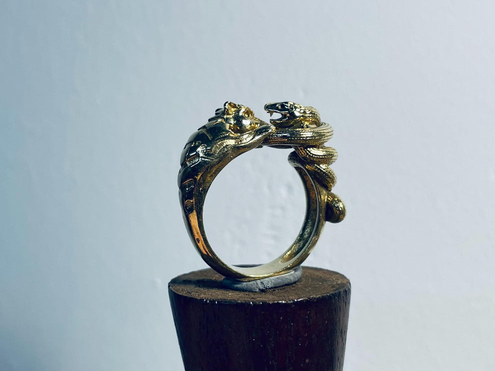 Gold Tiger Snake Ring / Brass / Unisex Jewellery / Mens Jewellery / Ethnic / Geometric / Rustic / Yoga / Hippie / Boho / Bohemian / Festival