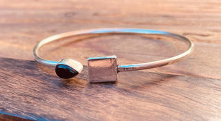 Silver Bracelet Black Onyx / Modern Bangle / Minimalist / Ethnic / Rustic / Bohemian / Hippie / Body / Adjustable / Gift For Her /