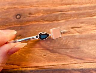 Silver Bracelet Black Onyx / Modern Bangle / Minimalist / Ethnic / Rustic / Bohemian / Hippie / Body / Adjustable / Gift For Her /