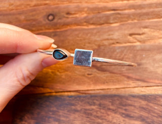 Silver Bracelet Black Onyx / Modern Bangle / Minimalist / Ethnic / Rustic / Bohemian / Hippie / Body / Adjustable / Gift For Her /