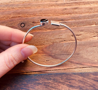 Silver Bracelet Black Onyx / Modern Bangle / Minimalist / Ethnic / Rustic / Bohemian / Hippie / Body / Adjustable / Gift For Her /