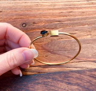 Gold Bracelet Black Onyx Brass / Modern Bangle / Minimalist / Ethnic / Rustic / Bohemian / Hippie / Body / Adjustable / Gift For Her /
