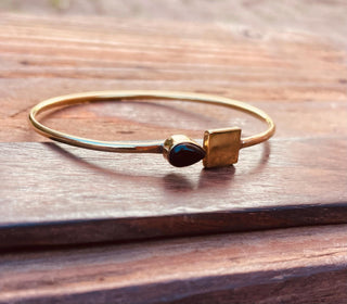 Gold Bracelet Black Onyx Brass / Modern Bangle / Minimalist / Ethnic / Rustic / Bohemian / Hippie / Body / Adjustable / Gift For Her /