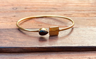 Gold Bracelet Black Onyx Brass / Modern Bangle / Minimalist / Ethnic / Rustic / Bohemian / Hippie / Body / Adjustable / Gift For Her /