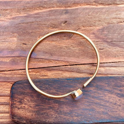 Brass Bracelet Rose Quartz / Modern Bangle / Minimalist / Ethnic / Rustic / Bohemian / Hippie / Body / Adjustable / Gift For Her /