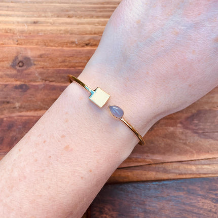 Brass Bracelet Rose Quartz / Modern Bangle / Minimalist / Ethnic / Rustic / Bohemian / Hippie / Body / Adjustable / Gift For Her /