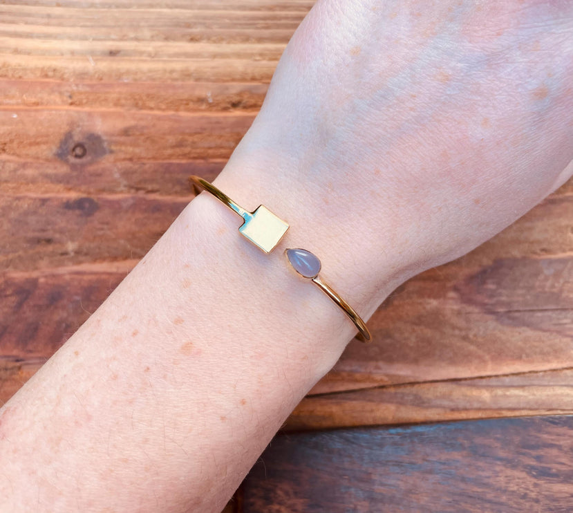 Brass Bracelet Rose Quartz / Modern Bangle / Minimalist / Ethnic / Rustic / Bohemian / Hippie / Body / Adjustable / Gift For Her /